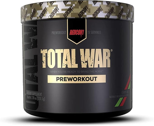 REDCON1 Total War Pre Workout Powder, Cherry Lime - Endurance, Alertness, Pump Boosting Citrulline Malate & Beta Alanine - Fast Acting, Caffeinated Preworkout for Men & Women (15 Servings)