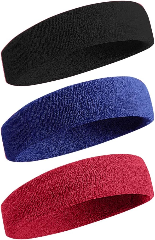 BEACE Sweatbands Sports Headband for Men & Women - Moisture Wicking Athletic Cotton Terry Cloth Sweatband for Tennis, Basketball, Running, Gym, Working Out