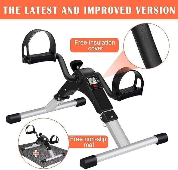 TABEKE Under Desk Bike Pedal Exerciser, Fully Assembled Folding Pedal Exerciser for Arm and Leg Workout, Portable Sitting Desk Cycle with LCD Screen Displays