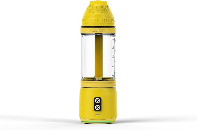 Portable Blender for Smoothies and Shakes, Anti-Jamming, 24oz USB-C Rechargeable, BPA-Free, Electric Protein Shaker Bottle with Travel Lid for Kitchen, Gym & Office. (Yellow Base Yellow Lid)