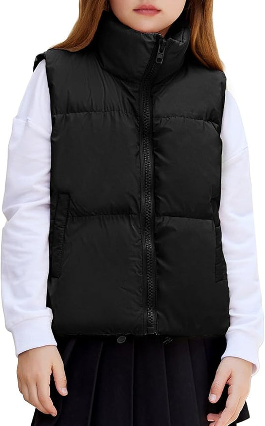 Arshiner Girls Winter Zipper Puffer Vest Lightweight Sleeveless Outwear Puffy Vests for 5-12 Years Old