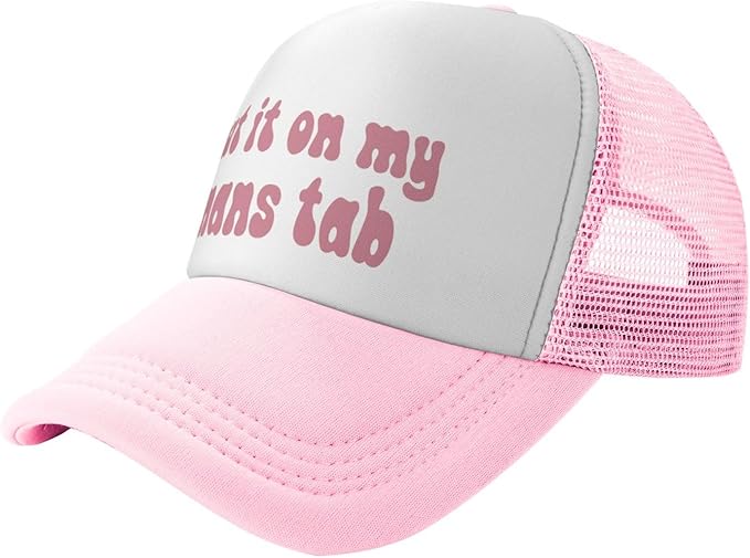 Put It On My Husband's Tab Drinking Trucker Hat - Funny Pink Trucker Hat for Women and Men