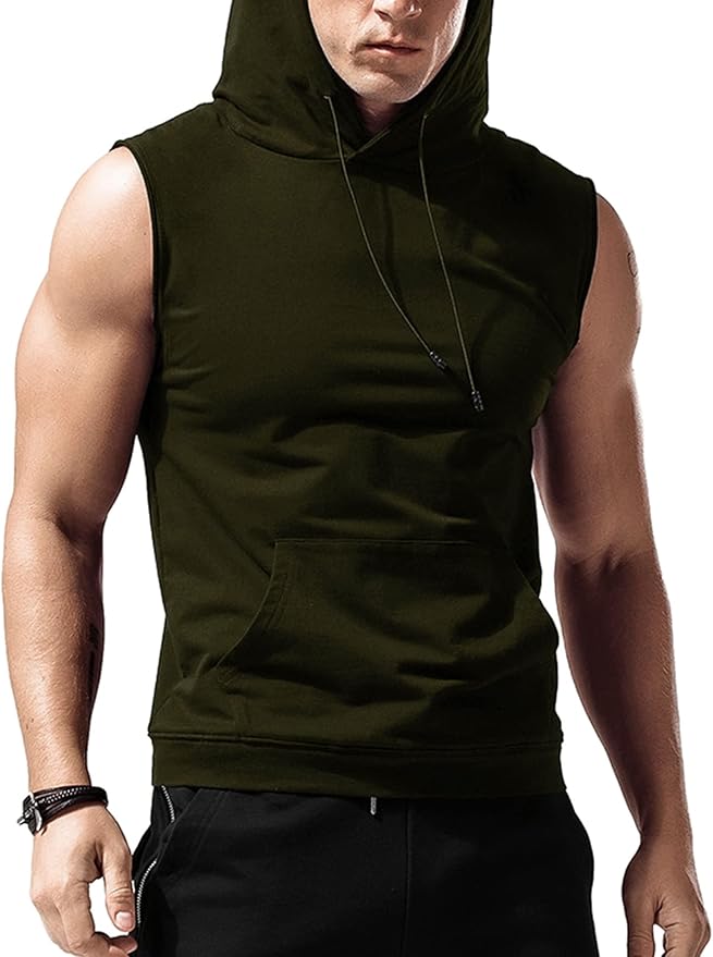 Babioboa Men's Workout Hooded Tank Tops Sleeveless Gym Hoodies Bodybuilding Muscle Cut Off T-Shirts