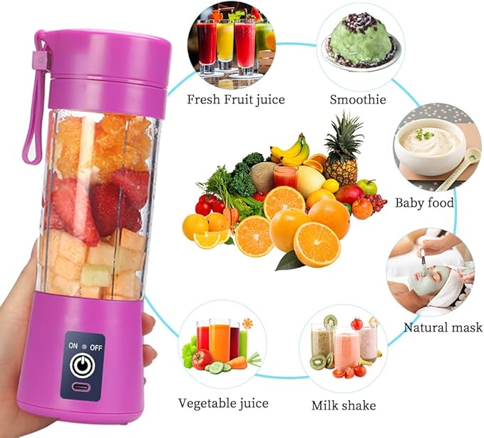Portable Blender Cup,Electric USB Juicer Blender,Mini Blender Portable Blender For Shakes and Smoothies, Juice,380ml, Six Blades Great for Mixing,Purple