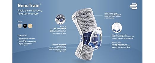 Bauerfeind - GenuTrain - Knee Brace - Targeted Support for Pain Relief and Stabilization of The Knee, Provides Relief of Weak, Swollen, and Injured Knees- Size 7 - Color Nature