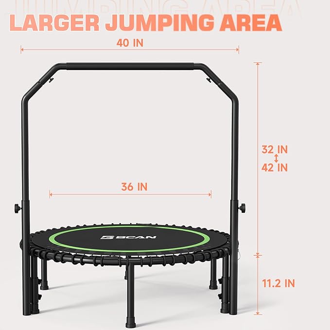 BCAN 40"/48" Foldable Mini Trampoline with Resistance Band 450 LBS
