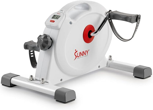 Sunny Health & Fitness Smart Mini Pedal Exerciser, Under Desk Bike/Elliptical for Home Workout & Cycle Cardio Training, Free SunnyFit App Link, Optional in Color, Mat/Workout Bands or Steel Stabilizer