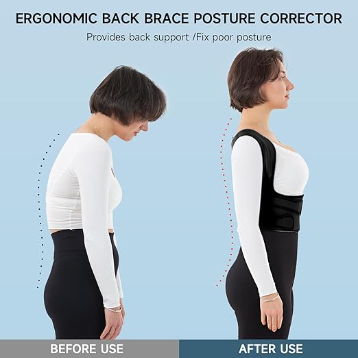 Back Brace Posture Corrector for Women and Men with Heating Pad, Shoulder Posture Corrector for Men, Back Heating Pad for Back Pain Relief - Scoliosis, Spine Corrector (Black, Small)