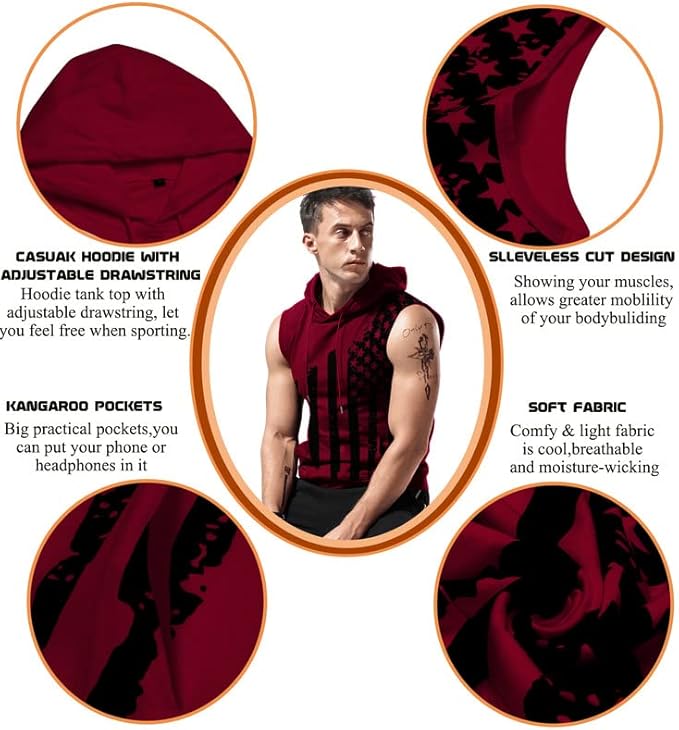 Babioboa Men's Workout Hooded Tank Tops Sleeveless Gym Hoodies Bodybuilding Muscle Cut Off T-Shirts