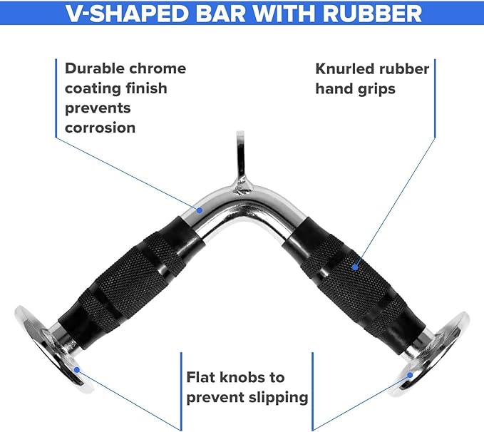 Yes4All Cable Machine Attachment, Tricep Straight Bar, V Bar, LAT Pulldown Attachments/Accessories Load 880lbs for Home Gym