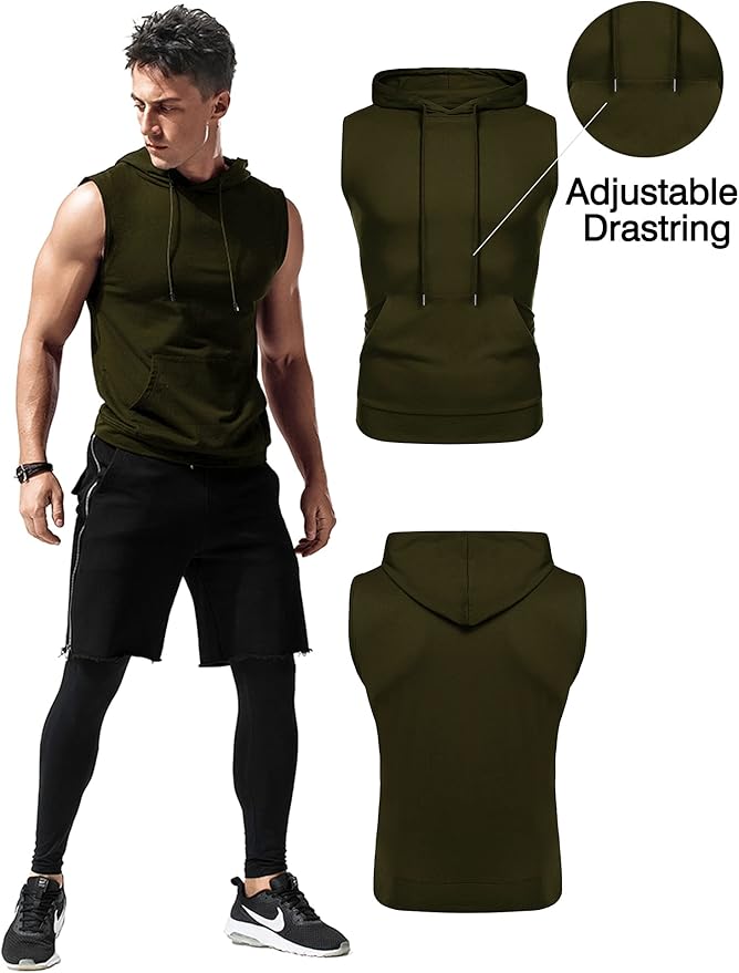 Babioboa Men's Workout Hooded Tank Tops Sleeveless Gym Hoodies Bodybuilding Muscle Cut Off T-Shirts