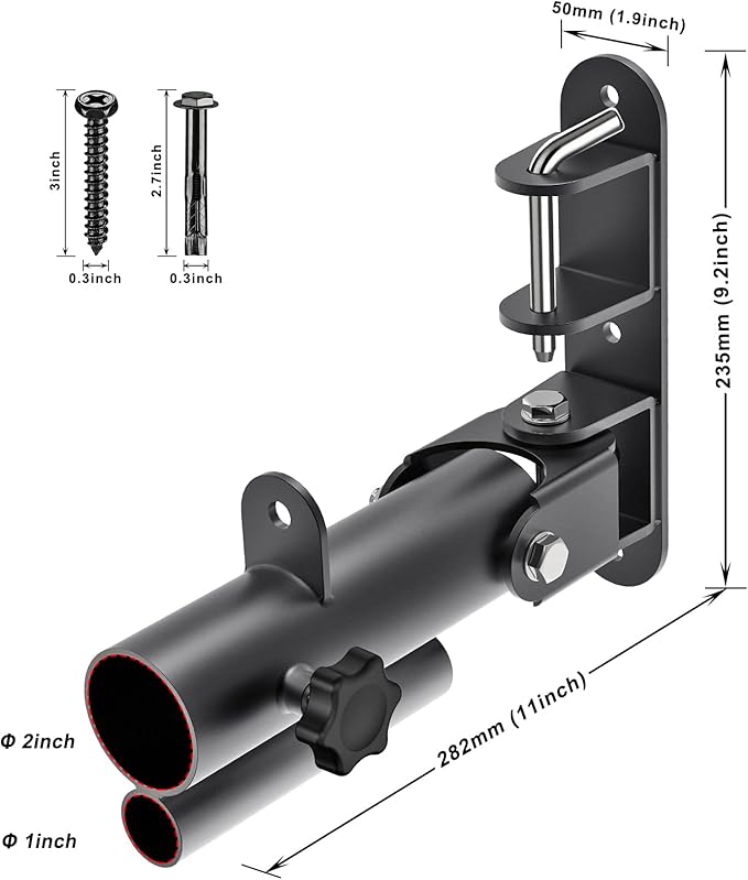 Kipika Wall Mount Landmine Attachment for 1" Standard Bar and 2" Olympic Bars - Heavy Duty T-Bar Row Platform with Swivel - Ideal for Home Gym Workouts