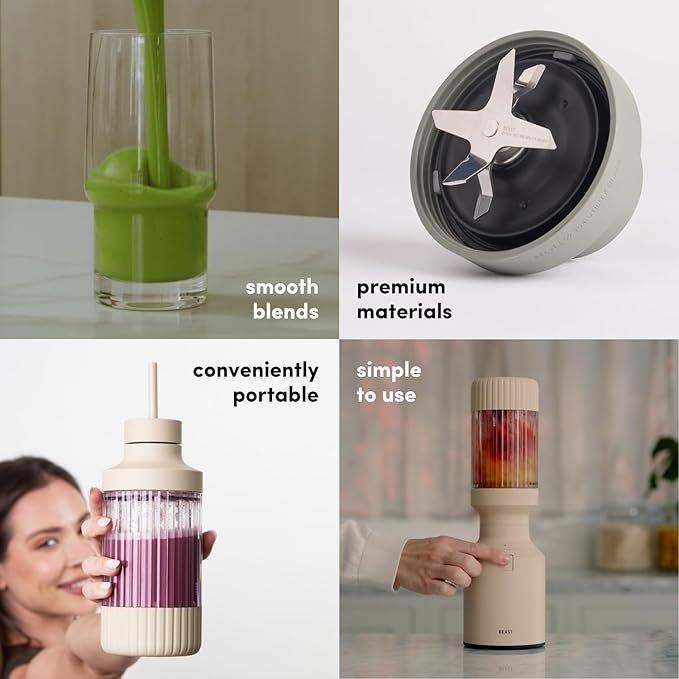 Beast Mighty 850 Plus | Premium Compact Personal Blender | Smoothies, Shakes, Dressings, Sauces | Blends Ice and Frozen Fruit | New XL Vessel | Extra Vessels, Lids and Straws | 850W (Terra)