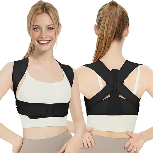 Back Brace Posture Corrector for Women, Upper Back Support Straps Straightener, Hunchback Improve Posture Correct-Shoulder, Upper Back Pain Relief Invisible Under Clothes (Black, S/M)