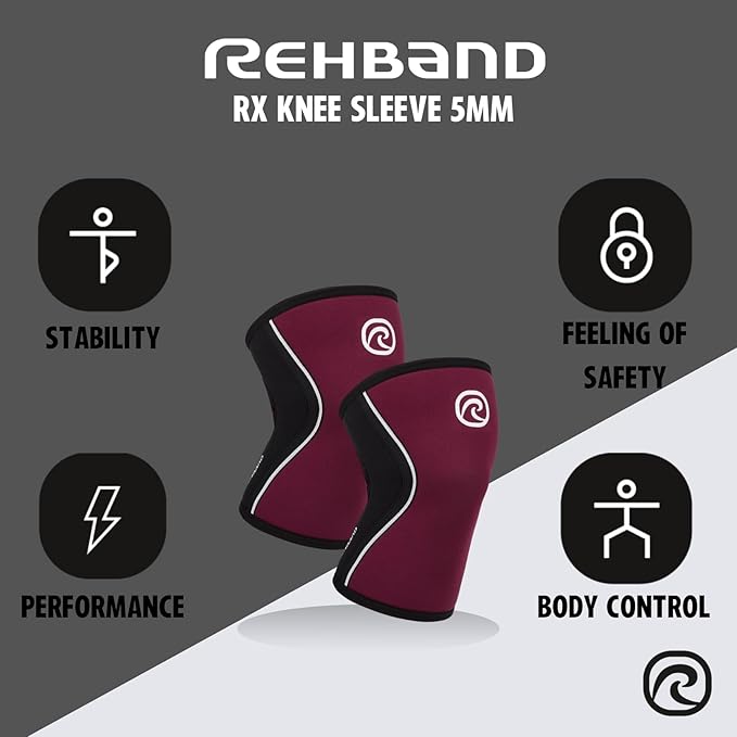 Rehband 5mm Knee Sleeves for Functional Training, Cross-Training & Powerlifting, Weightlifting Knee Support made of Neoprene, Unisex, Colour:Burgundy, Size:X-Large