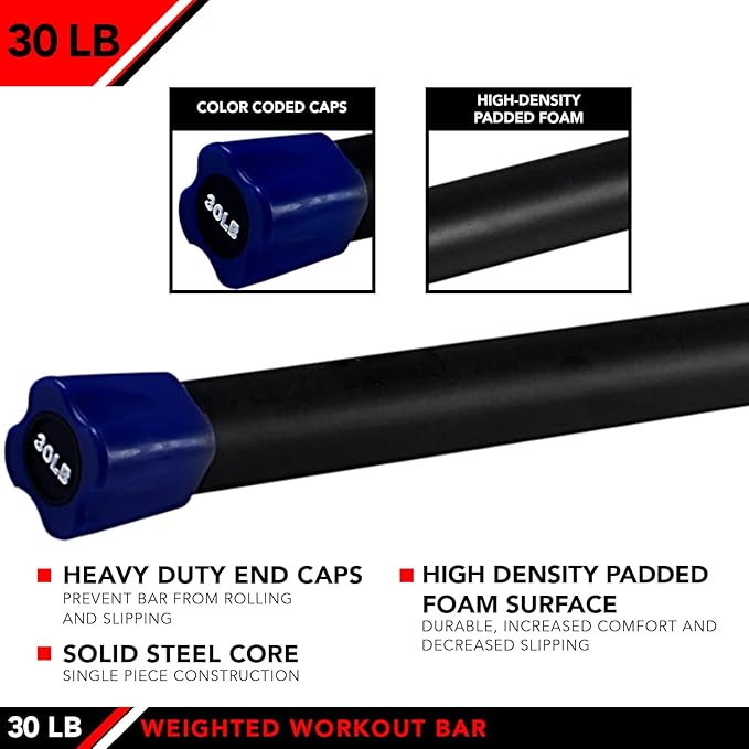 JFIT Weighted Workout Bars 7 Size 5-30lbs, Rubber