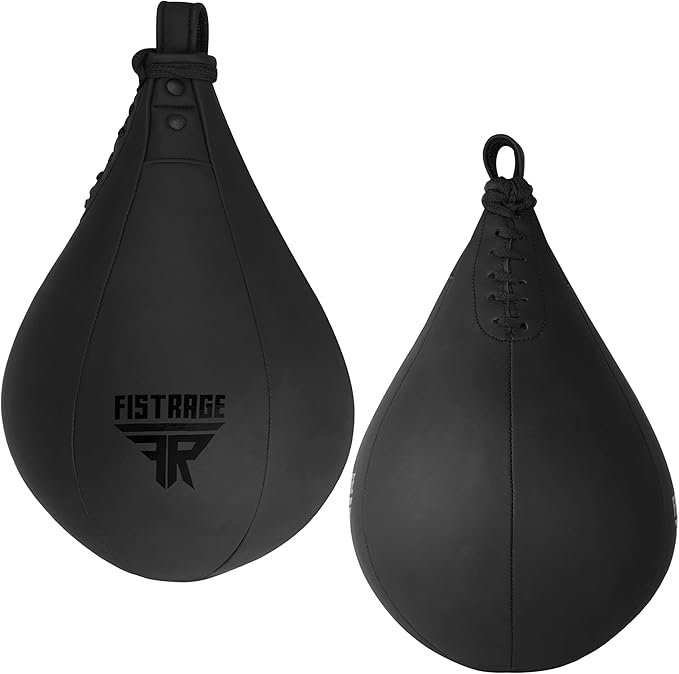 FISTRAGE Speed Bag Boxing Ball Leather MMA Muay Thai Training Punching Dodge Striking Kit with Free Hanging Swivel Workout Speedball Kicking Platform Equipment