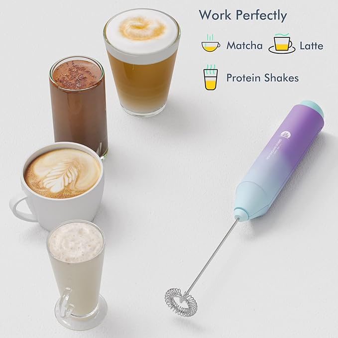 Powerful Milk Frother Handheld Foam Maker, Mini Whisk Drink Mixer for Coffee, Cappuccino, Latte, Matcha, Hot Chocolate, With Stand, North Light