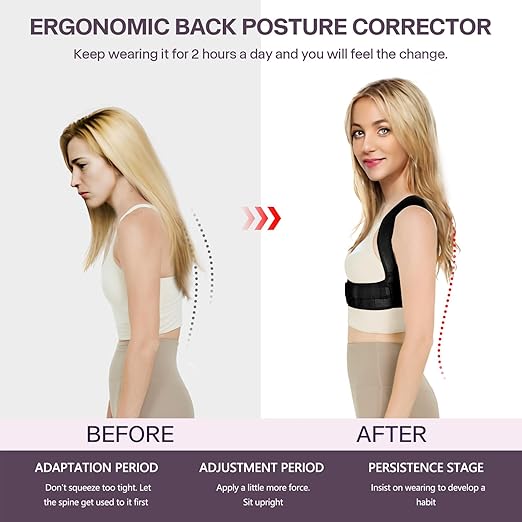 Back Brace Posture Corrector for Women, Upper Back Support Straps Straightener, Hunchback Improve Posture Correct-Shoulder, Upper Back Pain Relief Invisible Under Clothes (Black, L/XL)