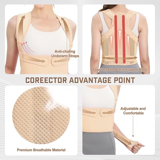 Back Brace Posture Corrector for Women & Men, Adjustable Shoulder Straightener with Full Back Support, Relief for Lower & Upper Back Pain, Hunchback & Scoliosis (Beige, Medium)