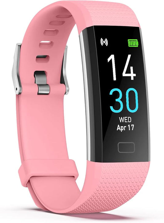 Atan Fitness Tracker with Heart Rate & Blood Oxygen Monitor – Smart Watch for Android & iOS, IP68 Waterproof, Sleep & Stress Tracking, Multi-Sport Mode, Step Counter, 7-Day Battery Life (Pink)