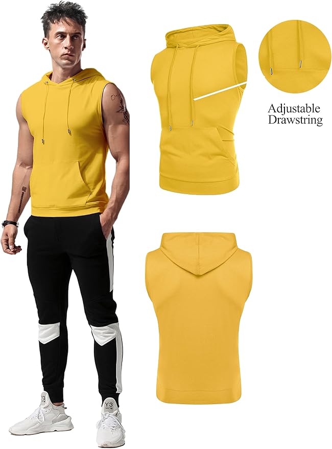 Babioboa Men's Workout Hooded Tank Tops Sleeveless Gym Hoodies Bodybuilding Muscle Cut Off T-Shirts