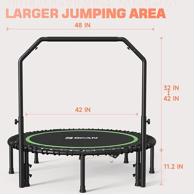 BCAN 40"/48" Foldable Mini Trampoline with Resistance Band 450 LBS