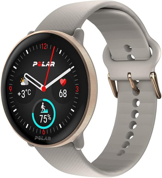 POLAR Ignite 3 Series Fitness Tracking Smartwatch with AMOLED Display, GPS, Heart Rate Monitoring, Sleep Analysis, and Real-Time Voice Guidance; S-L, for Men or Women, Greige Sand