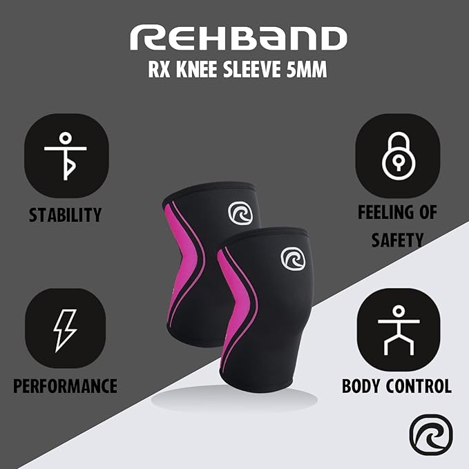 Rehband 5mm Knee Sleeves for Functional Training, Cross-Training & Powerlifting, Weightlifting Knee Support made of Neoprene, Unisex, Colour:Pink - 1 Pair, Size:Small