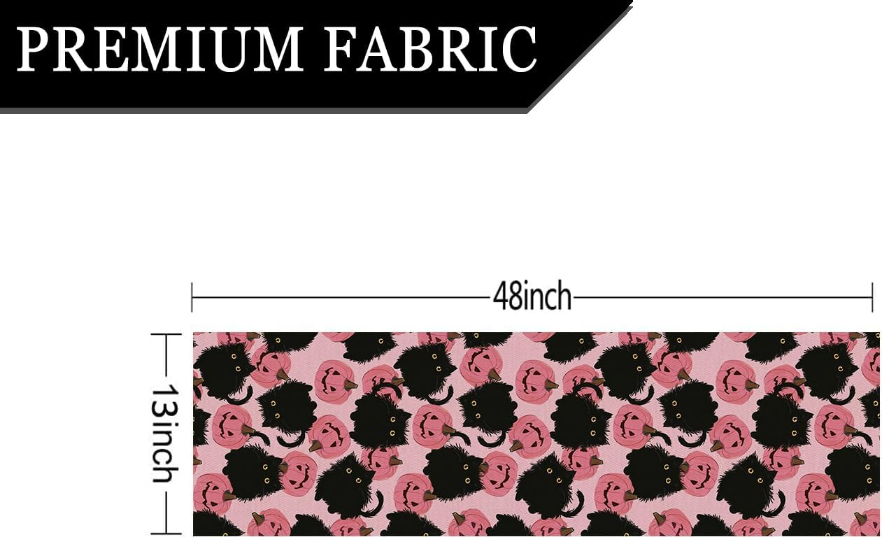 Halloween Table Runner Black Cat Pink Pumpkins Seasonal Kitchen Dining Table Home Outdoor Party Decorations 13x48 Inch