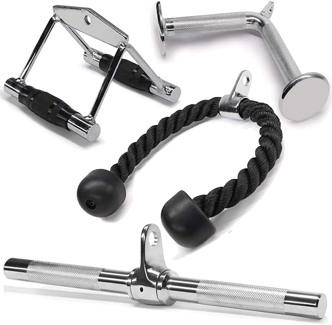 Yes4All Tricep Press Down Cable Machine Attachment Set, LAT Pulldown Attachment, Cable Machine Accessories for Home Gym
