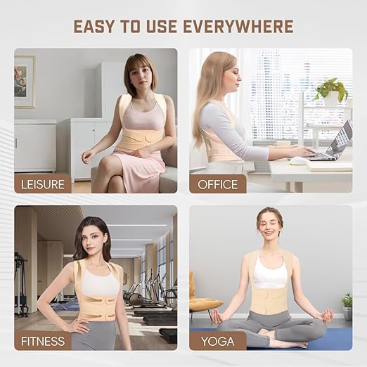 Back Brace Posture Corrector for Women & Men, Adjustable Shoulder Straightener with Full Back Support, Relief for Lower & Upper Back Pain, Hunchback & Scoliosis (Beige, Medium)
