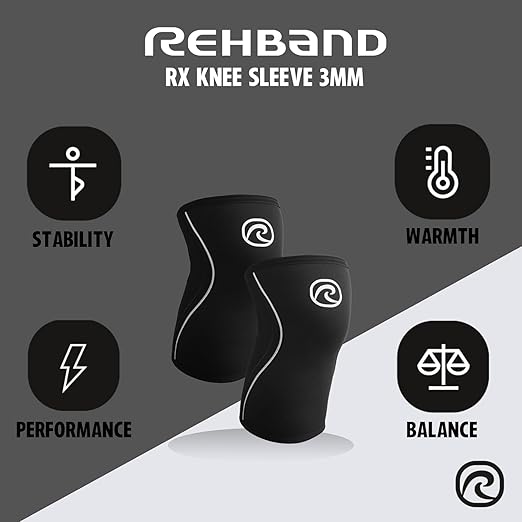Rehband Knee Sleeve 3mm Neoprene, Lightweight Knee Brace for Endurance and Ball Sports, Unisex Compression Starter Knee-Sleeves, Breathable Running Knee Support, Colour:Black - 1 Pair, Size:X-Large