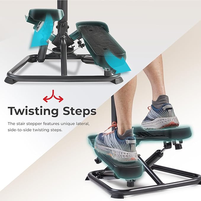 Sunny Health & Fitness Steppers for Exercise at Home Exercising Workout Cardio Climber Thigh Space Squat Twist Stepper Advanced Twisted Resistance Band Step with Optional Free SunnyFit App Connection