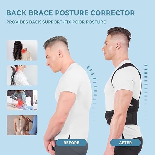 Back Brace Posture Corrector for Women and Men, Full Back Support, Back Pain Relief, Scoliosis and Hunchback Correction Black (Black, X-Large)