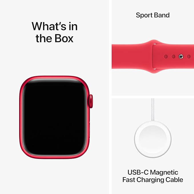 Apple Watch Series 9 [GPS 45mm] Smartwatch with (Product) RED Aluminum Case with (Product) RED Sport Band S/M. Fitness Tracker, ECG Apps, Always-On Retina Display, Water Resistant