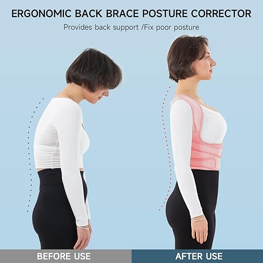 Back Brace for Posture Corrector for Women and Men with Heating Pad, Adjustable Full Back Support Brace, Back Heating Pad for Pain Relief -Hunchback, Spine Corrector (Pink, Large)