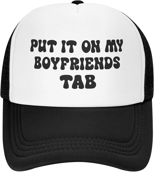Put It On My Husband's Tab Drinking Trucker Hat - Funny Pink Trucker Hat for Women and Men