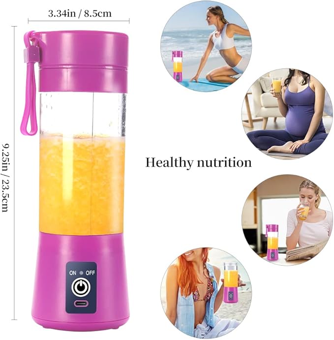 Portable Blender Cup,Electric USB Juicer Blender,Mini Blender Portable Blender For Shakes and Smoothies, Juice,380ml, Six Blades Great for Mixing,Purple