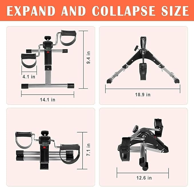 TABEKE Under Desk Bike Pedal Exerciser, Fully Assembled Folding Pedal Exerciser for Arm and Leg Workout, Portable Sitting Desk Cycle with LCD Screen Displays