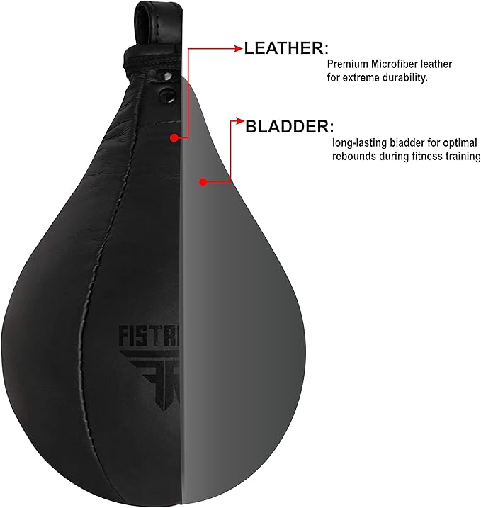 FISTRAGE Speed Bag Boxing Ball Leather MMA Muay Thai Training Punching Dodge Striking Kit with Free Hanging Swivel Workout Speedball Kicking Platform Equipment