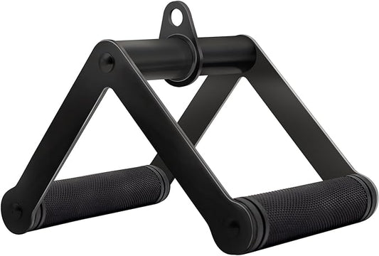 Double D Row Handle Cable Attachment for Weight Workout, Steel with Non-Slip Rubber Grip (Black)