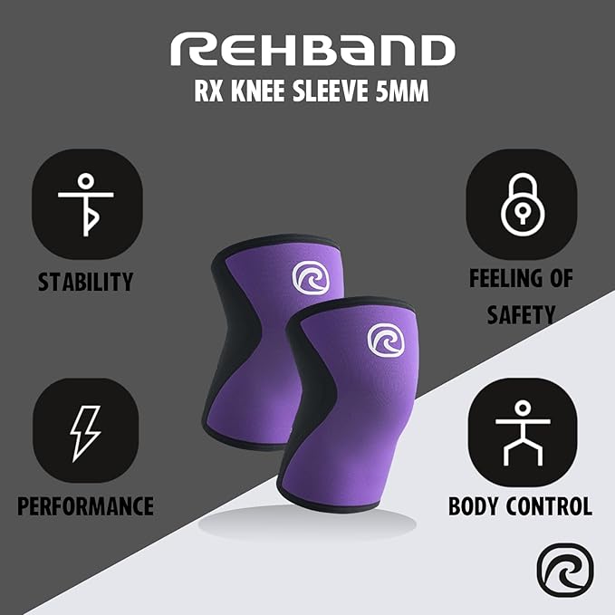 Rehband 5mm Knee Sleeves for Functional Training, Cross-Training & Powerlifting, Weightlifting Knee Support made of Neoprene, Unisex, Colour:Purple - 1 Pair, Size:X-Large