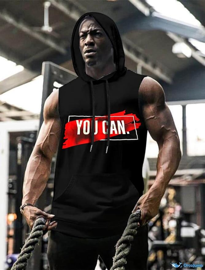 Babioboa Men's Workout Hooded Tank Tops Sleeveless Gym Hoodies Bodybuilding Muscle Cut Off T-Shirts