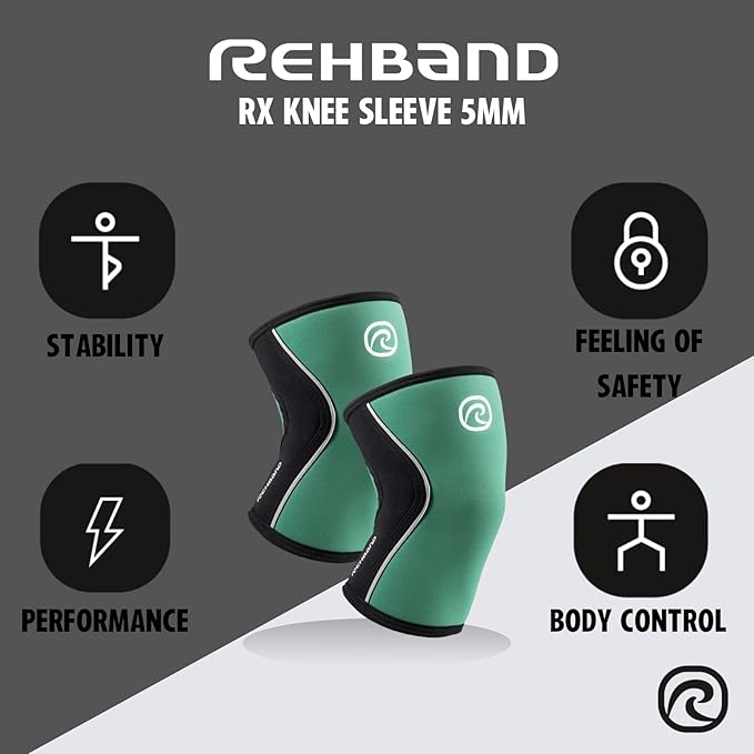 Rehband 5mm Knee Sleeves for Functional Training, Cross-Training & Powerlifting, Weightlifting Knee Support made of Neoprene, Unisex, Colour:Emerald Green/Black, Size:Small
