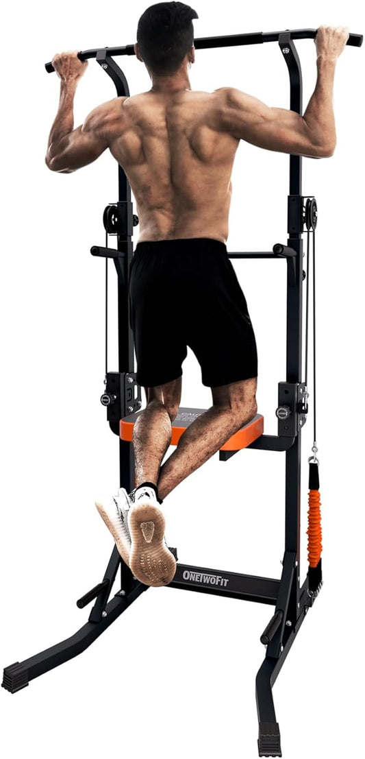 ONETWOFIT Power Tower Pull Up Bar Station Assistive Trainer 360LBS