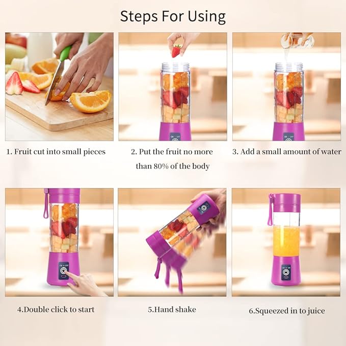 Portable Blender Cup,Electric USB Juicer Blender,Mini Blender Portable Blender For Shakes and Smoothies, Juice,380ml, Six Blades Great for Mixing,Purple