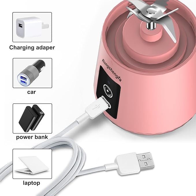 Portable Blender, Mini Personal Blender Bottles for shakes and smoothies，with USB Rechargeable Cordless On The Go Mixer Electric Blender Cup for Fruit Juice Protein mixes (Pink)