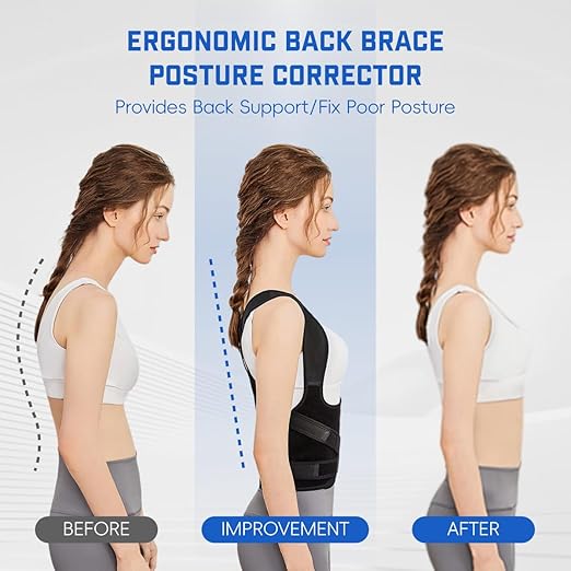 Back Brace Posture Corrector for Women & Men, Adjustable Shoulder Straightener with Full Back Support, Relief for Lower & Upper Back Pain, Hunchback & Scoliosis (Black, Medium)