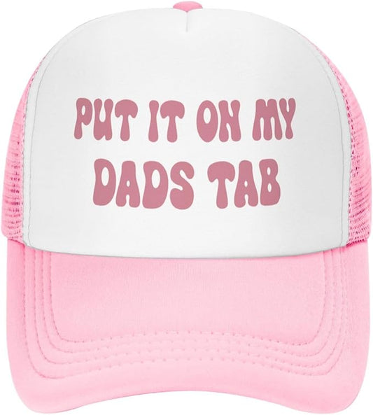 Put It On My Husband's Tab Drinking Trucker Hat - Funny Pink Trucker Hat for Women and Men